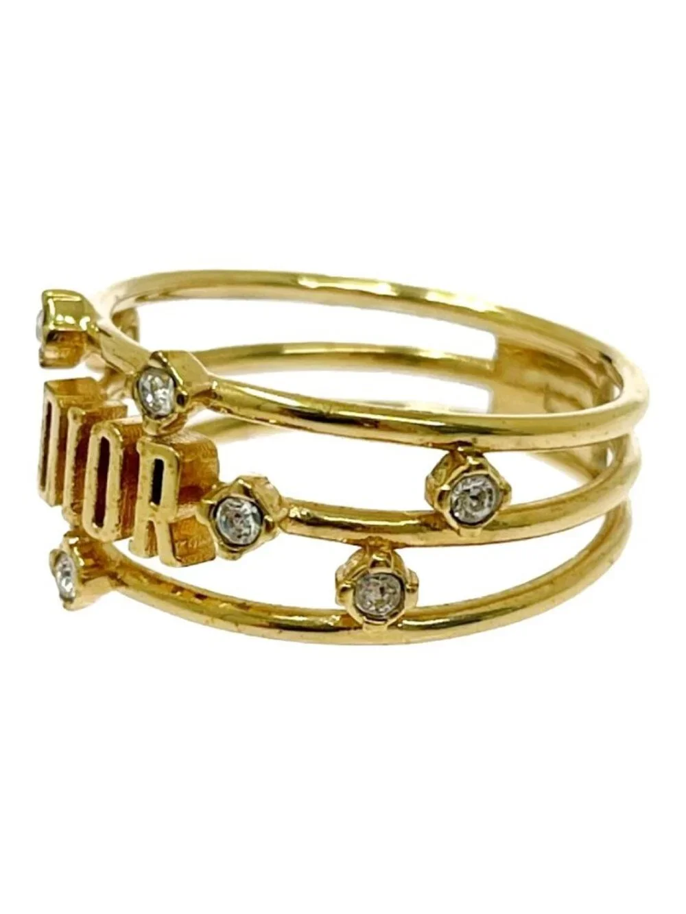 Dior Rhinestone Logo Ring Gold
